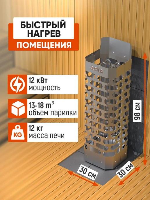 СТЭН Печь электрическая 12 кВт для сауны и бани нержавеющая сталь, вариант, фото 2