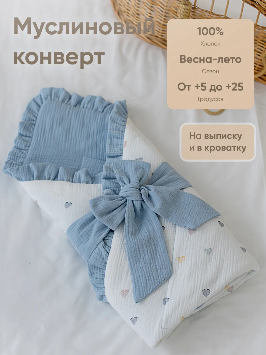Муслиновый конверт на выписку весна-лето