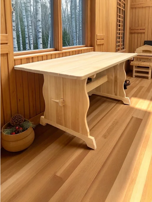 Стол деревянный 120х55х70 см для бани и сада, осина, 120x55x70 см, фото 4
