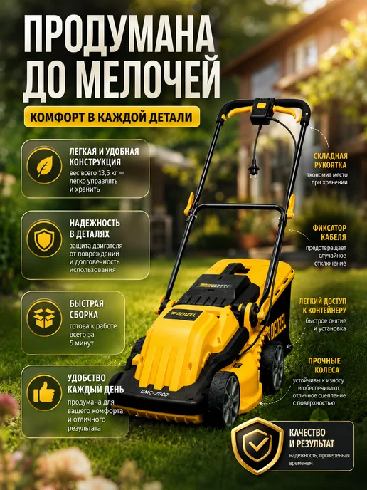 DENZEL Газонокосилка электрическая GMC-2000, вариант, фото 2