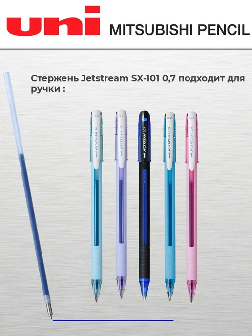 UNI Набор из 5 синих стержней для ручек Jetstream SX-101 0,7мм, синий, фото 2