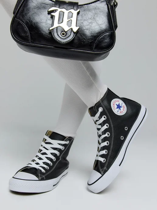 CONVERSE Кожаные Кеды All Star, черный, фото 3