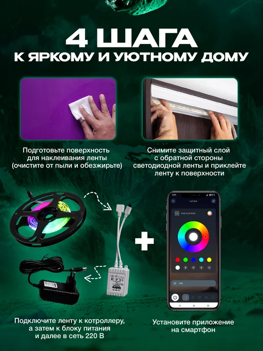 Светодиодная лента RGB 20 метров умная с пультом, вариант, фото 5