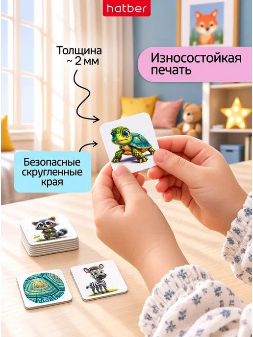 Hatber Мемо игра для детей карточная на память мемори Где чей узор, синий, фото 8