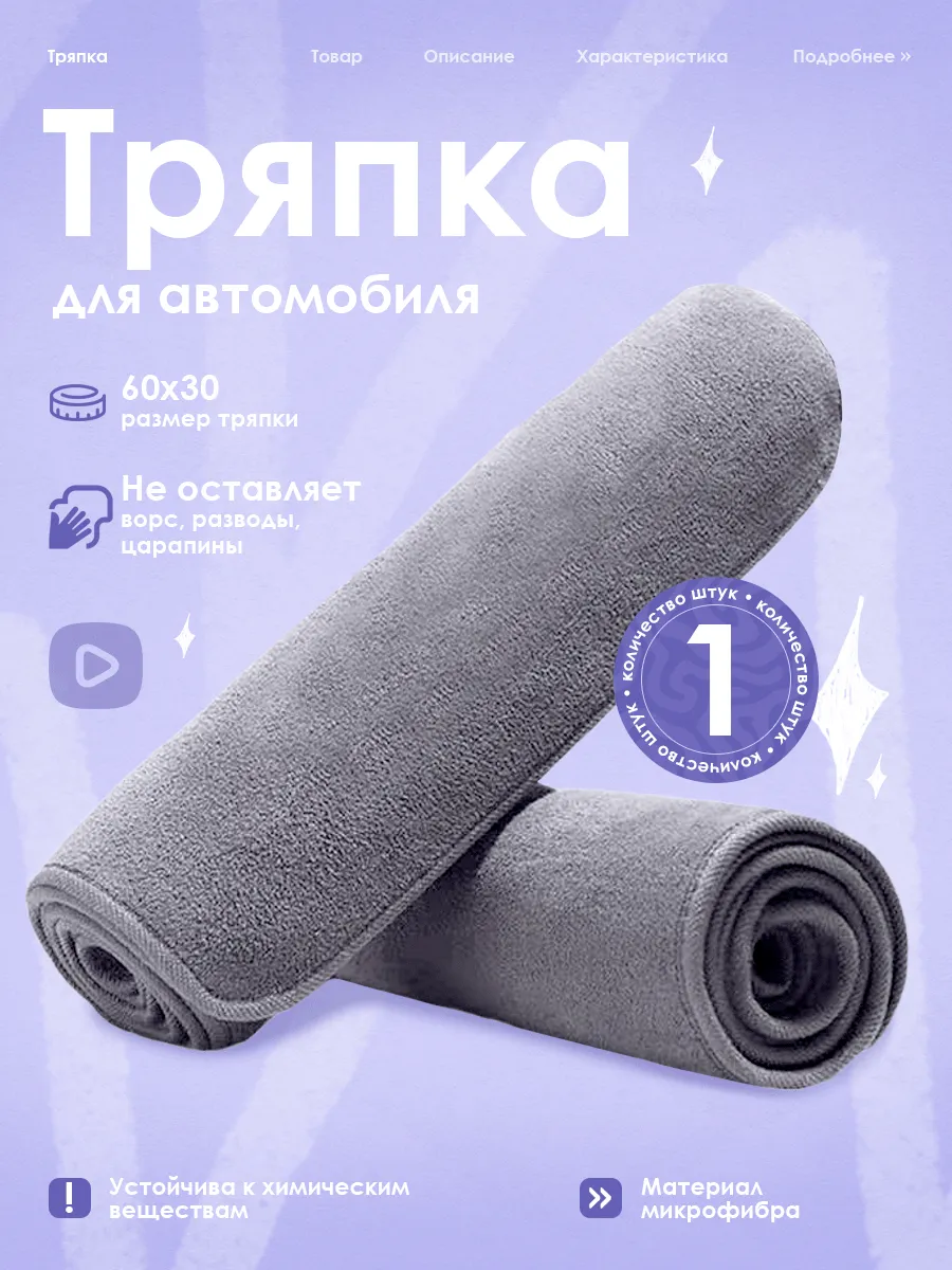 Автополотенце микрофибры для сушки авто 60х30