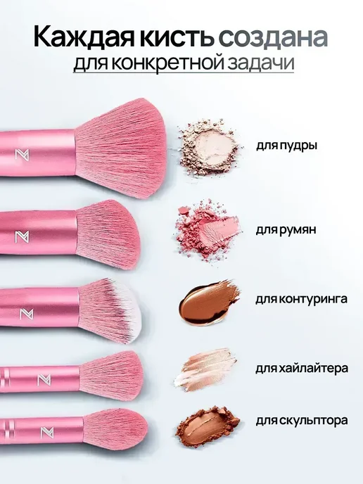 Эльвади Кисти для макияжа набор со спонжами, розовый, фото 3