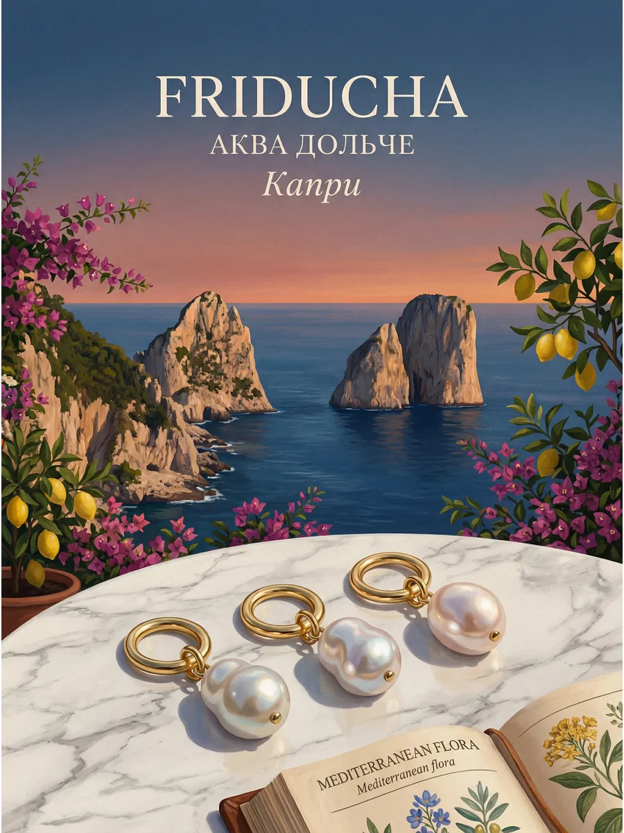 Подвески «Капри» с жемчугом, позолота, 3 шт