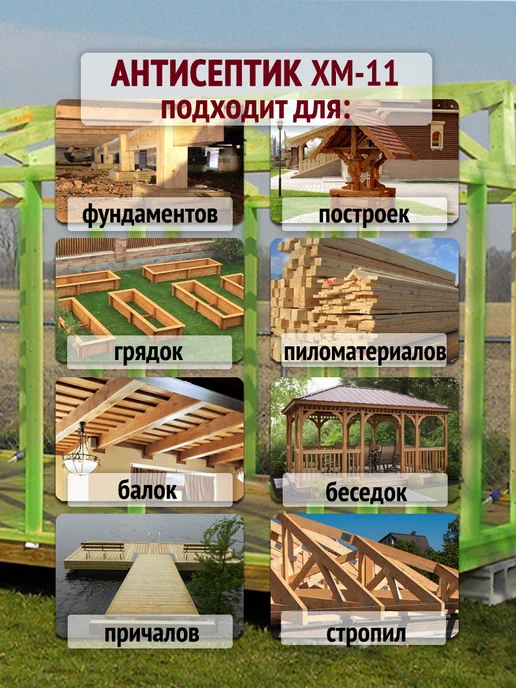 FRAME WOOD Антисептик для дерева невымываемый ХМ-11 Концентрат 1 9 5л, 10 л, фото 3