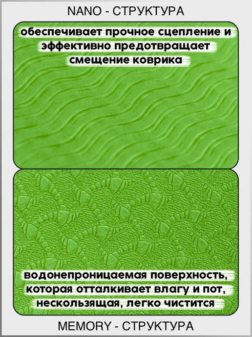 Спортивный коврик для йоги и фитнеса нескользящий, зеленый, фото 7