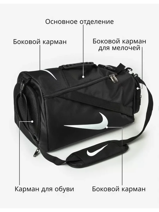 СУМКА-РЮКЗАК Спортивная сумка через плечо для фитнеса и для путешествий, черный, фото 3