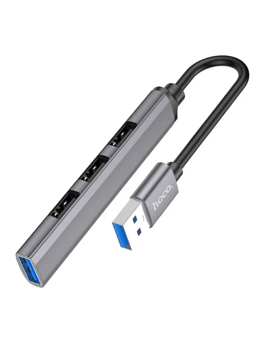 HOCO Переходник хаб на 4 USB, серый, фото 2