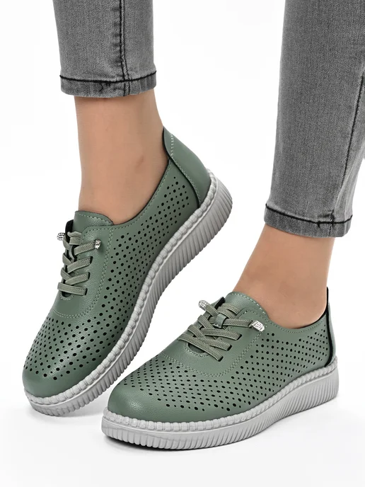 Letsgo Shoes Мокасины кожаные весенние, зеленый, фото 2