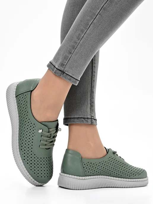 Letsgo Shoes Мокасины кожаные весенние, зеленый, фото 3
