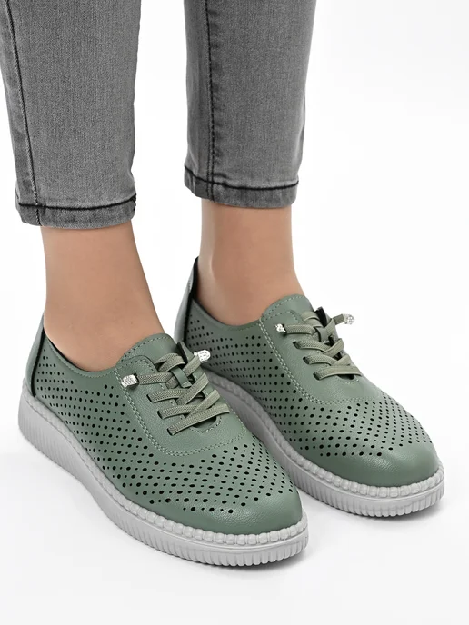 Letsgo Shoes Мокасины кожаные весенние, зеленый, фото 4
