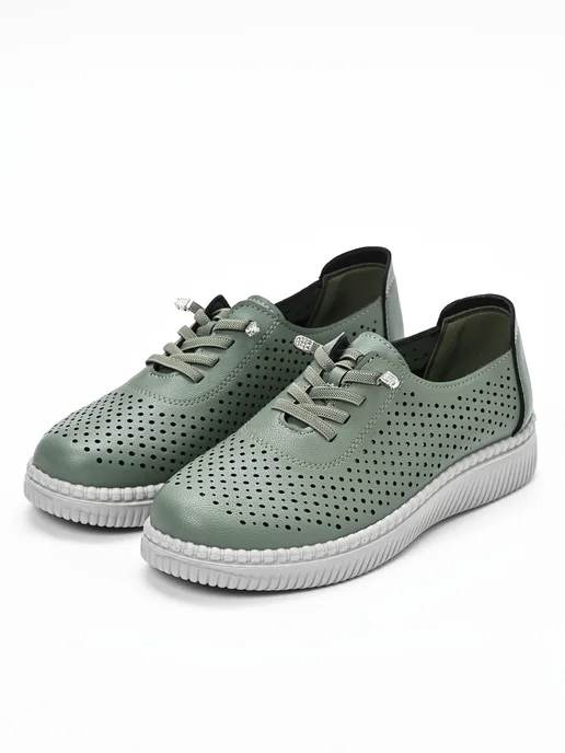 Letsgo Shoes Мокасины кожаные весенние, зеленый, фото 5