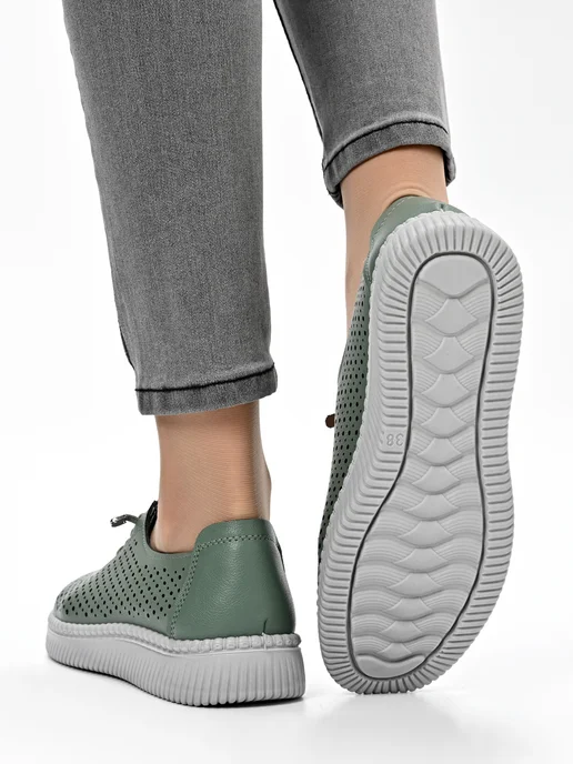 Letsgo Shoes Мокасины кожаные весенние, зеленый, фото 6