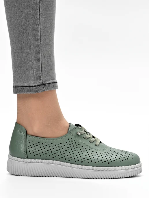 Letsgo Shoes Мокасины кожаные весенние, зеленый, фото 7