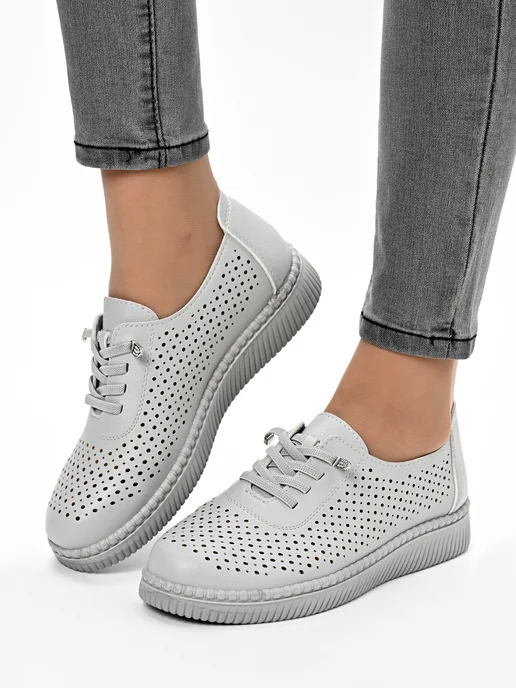 Letsgo Shoes Мокасины кожаные весенние, серый, фото 2