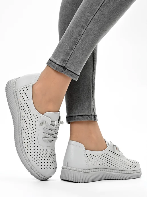 Letsgo Shoes Мокасины кожаные весенние, серый, фото 3