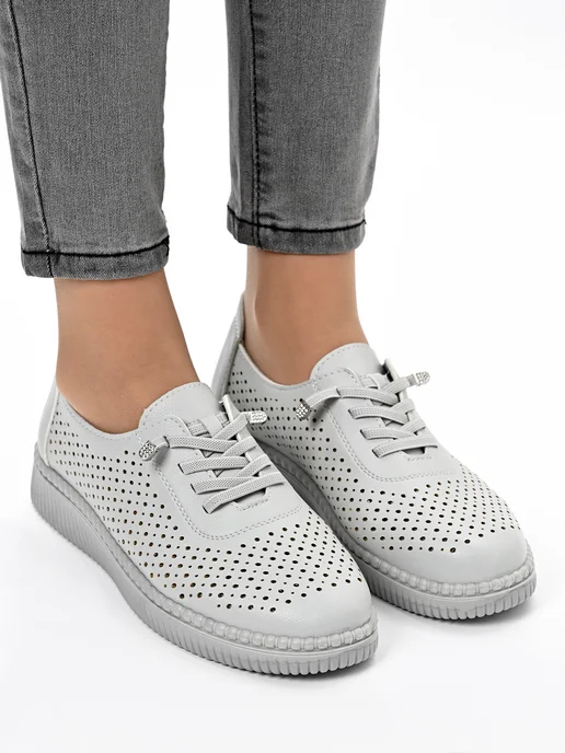 Letsgo Shoes Мокасины кожаные весенние, серый, фото 4