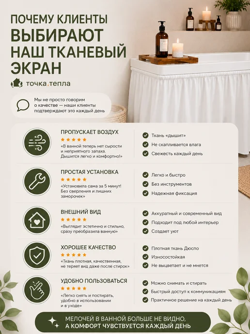 COSA PER LA CASA Экран под ванну тканевый 170х60 серый на липучке, 170x55, фото 4