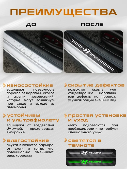 SillProtect Накладки на пороги с подсветкой Hyundai, 4 шт, фото 3