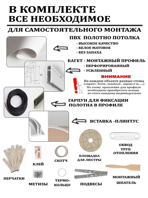 Натяжной потолок комплект без нагрева 1 на 2 матовый, 1 2, фото 2