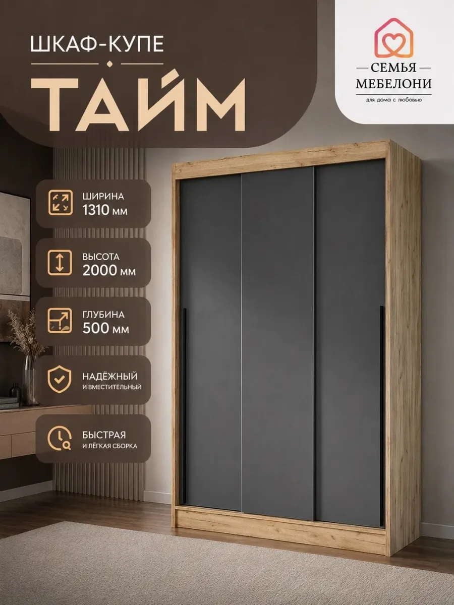 Шкаф купе для одежды Тайм графит