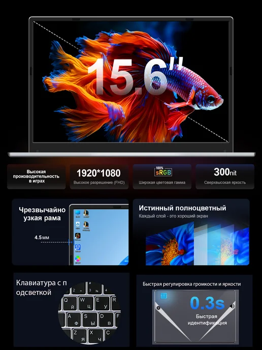 PXXKJOER Ноутбук 15 6" AMD Ryzen 5 RAM16Гб SSD 512Гб Win11Pro, 16 ГБ, 512 ГБ, фото 4