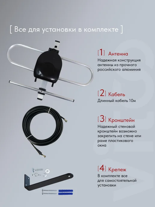 VITCO Антенна телевизионная, кабель + кронштейн, уличная, вариант, фото 7