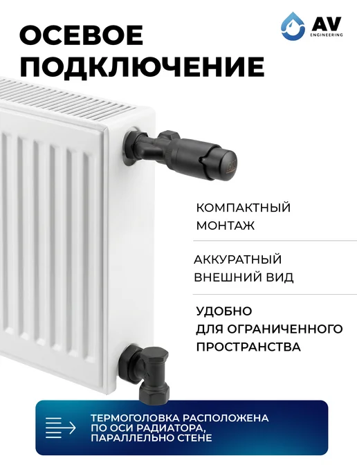 AV engineering Комплект кранов для радиаторов 1 2" осевой черный, черный, фото 3