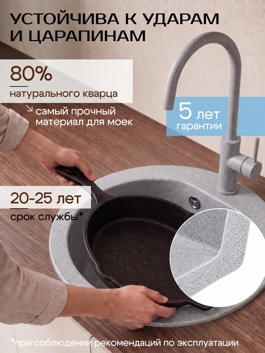 AV engineering Мойка для кухни каменная врезная раковина 50,5х50,5 см, золотой, фото 3