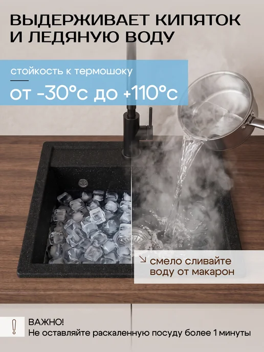 AV engineering Каменная мойка - раковина врезная для кухни чёрный Star, черный, фото 5