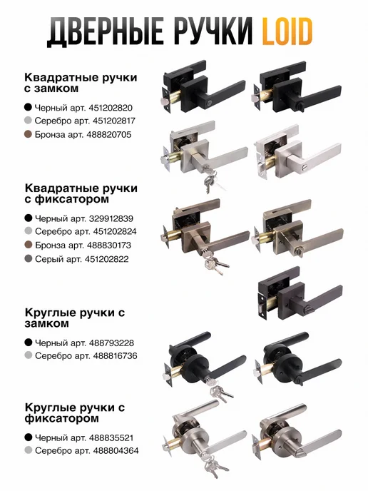 loid Ручка дверная межкомнатная с защелкой, фиксатором без ключей, фиксатором без ключей, фото 2