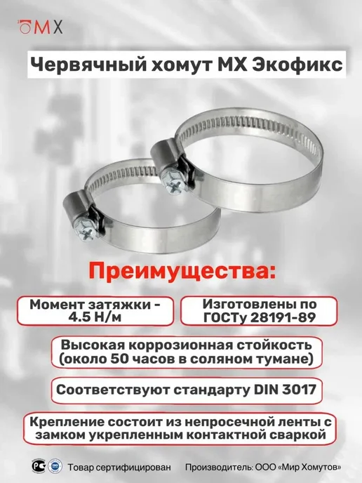 МИР ХОМУТОВ Червячный хомут 12мм Экофикс W2 для шланга 25-40 10шт, 10 шт, фото 3
