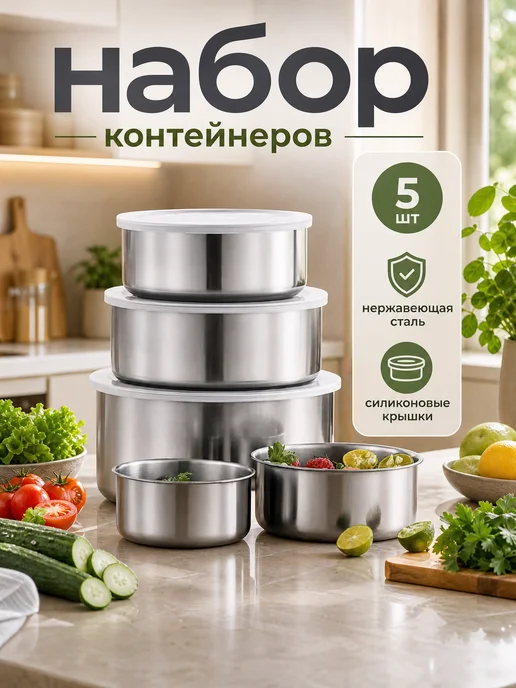 Набор контейнеров из нержавеющей стали 5шт, 5 шт