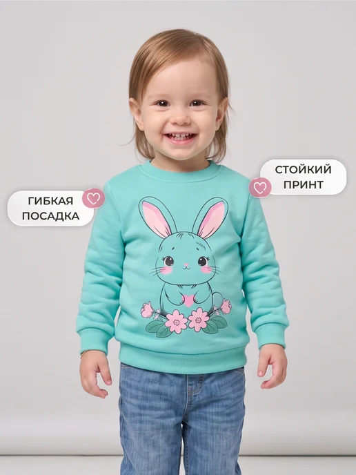 Kari baby Свитшот для маленькой девочки мятный с начесом, зеленый, фото 4