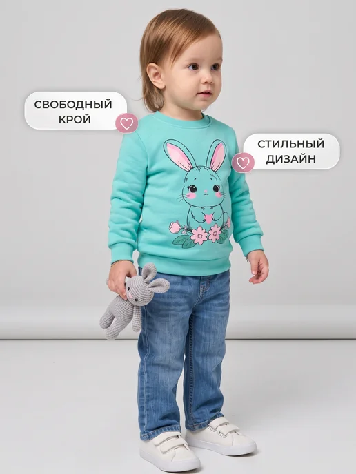 Kari baby Свитшот для маленькой девочки мятный с начесом, зеленый, фото 5