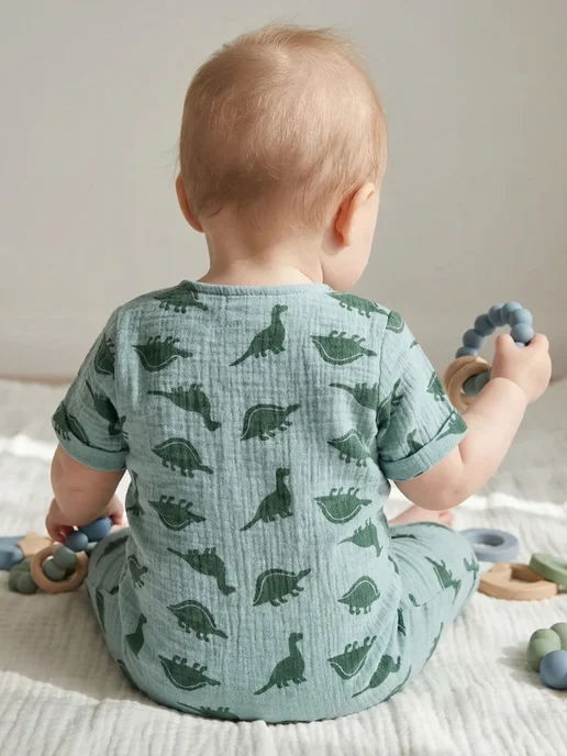 Kari baby Песочник для малышей муслиновый зеленый с принтом, зеленый, фото 3