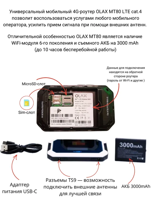 NETGIM WiFi в авто OLAX 4G MT80 с двумя антеннами Antex Magnita-1, 4 г, в упаковке 2 кг, фото 2