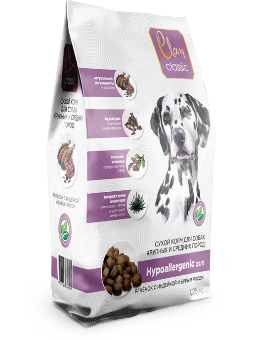 Сухой корм CLAN Midi Hypoallergenic для собак, крупные, индейка, ягненок, 1,25 кг