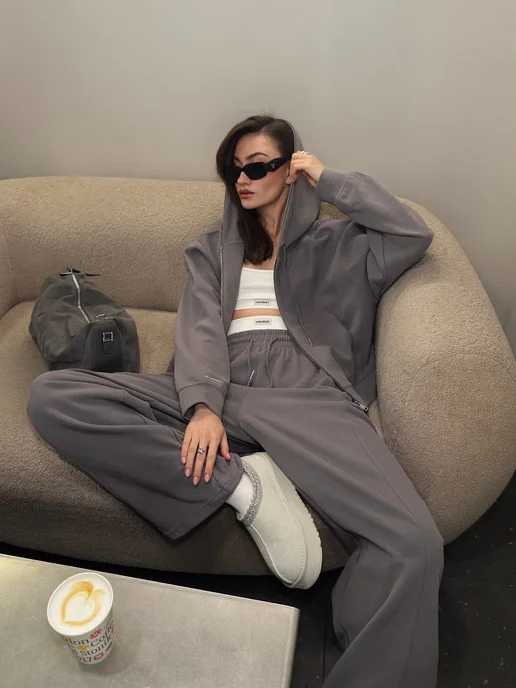 Friendweather Костюм спортивный зип худи со штанами, серый, фото 3