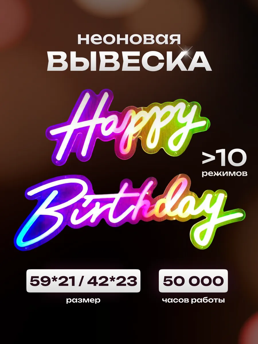 Happy Birthday светодиодная вывеска разноцветная с пультом