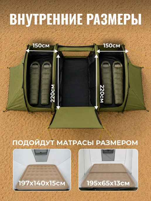 Тысяча звезд Палатка туристическая 4 местная с тамбуром и полом, зеленый, фото 3