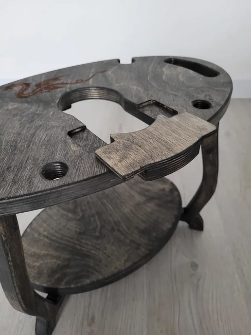 WOODTUT Столик кальянный для вина овальный с гравировкой дракон, черный, фото 8