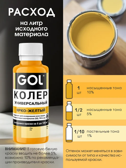GOL Колер универсальный Ярко-Желтый 100мл, 100 мл, фото 2