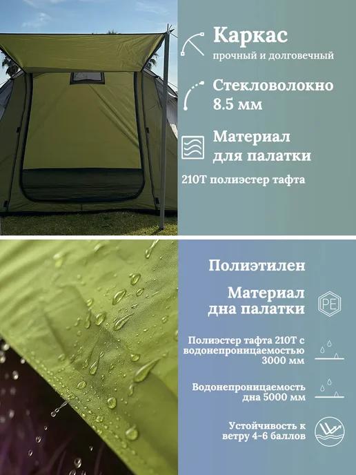 more young Палатка туристическая 2 местная с тамбуром для кемпинга, зеленый, фото 5