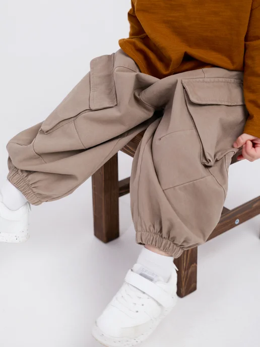 1st look Брюки карго детские широкие свободные оверсайз, серый, фото 4