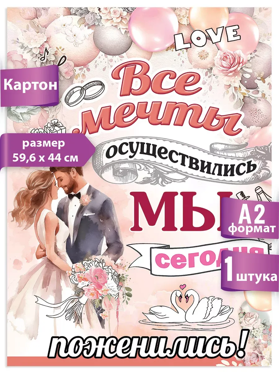 Плакат на свадьбу Мы сегодня поженились декор А2