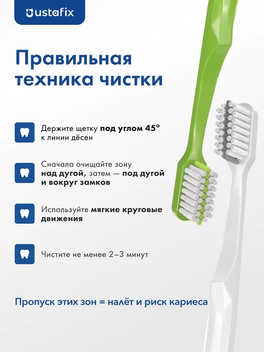 USTAFIX Зубная щетка для брекетов ортодонтическая набор 2 шт, 2 шт, фото 8